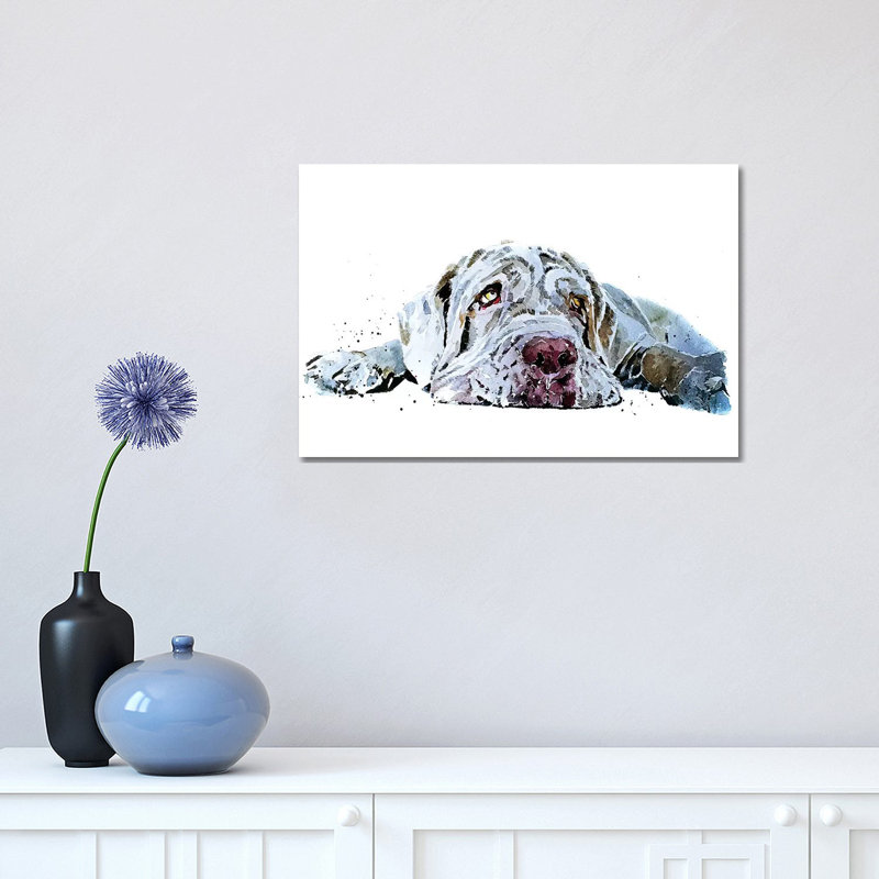« L’amour du chiot Mastiff » par Edwatercolours-impression, Toile tendue, Pas de tapis, H 12 po x l 18 po x 1,5 po