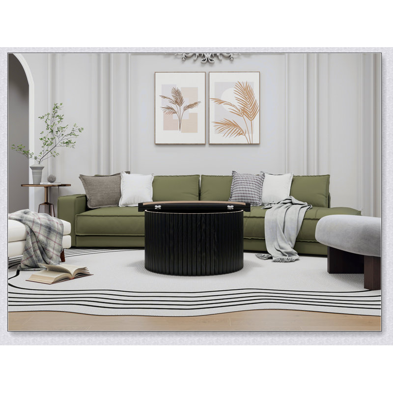 Table basse ronde avec rangement, table d'appoint moderne pour un décor de salon élégant et fonctionnel, Noir