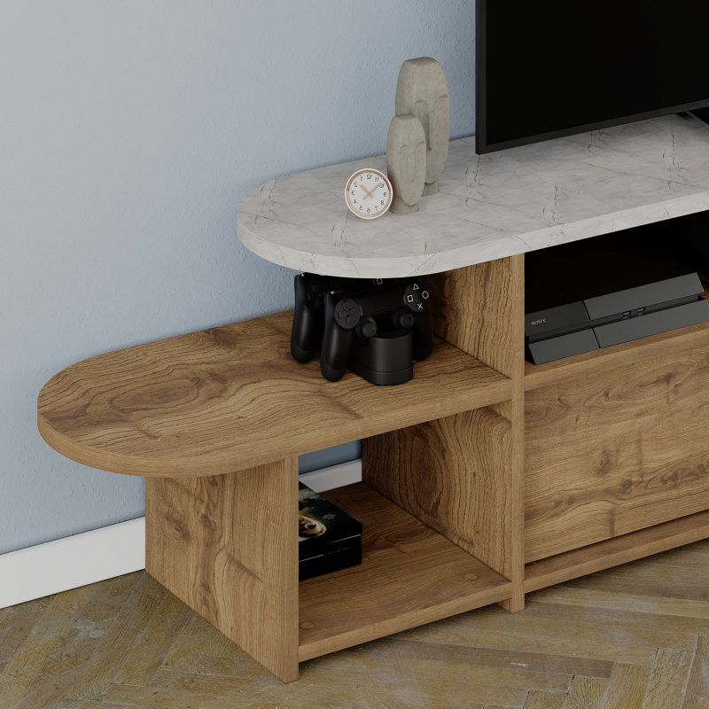 Modern TV Stand with Soft-Close Hinges, 66.5 x 17.6 x 13.0 inches | 100% Melamine Coated Particle Board, Thickness: 0.7 inches | Stylish Lagina & Hitit Colors, Ideal for Contemporary Living Rooms & Entertainment Spaces