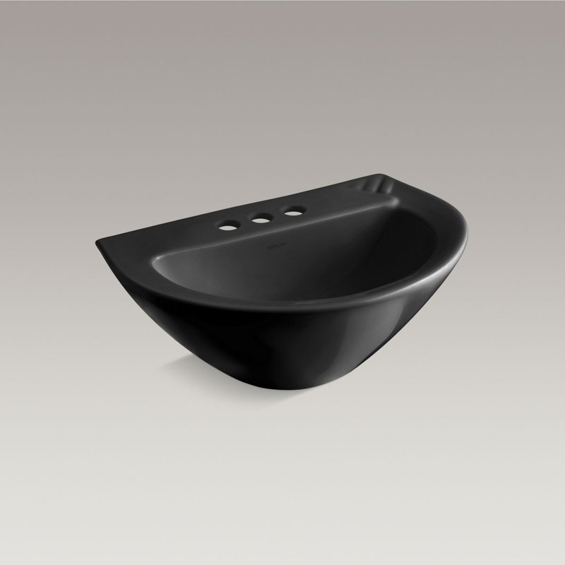 Parigi® Vitreous China 19.75" Pedestal Bathroom Sink, Black Black™, 4" Centers
