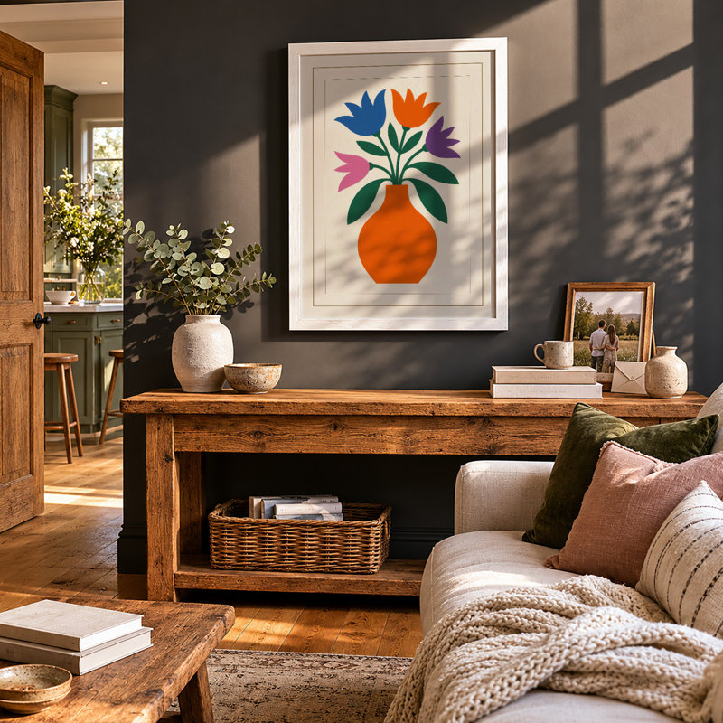 Modern Floral Arrangement Botanical - Framed Print, A2 - 59.4 x 42.0 cm, White