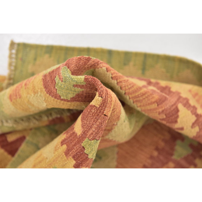 Tapis de zone one-of-kind-noué la rouille rouge/brun clair/vert 2 pi 8 po x 4 pi zone de laine 4 po Elland