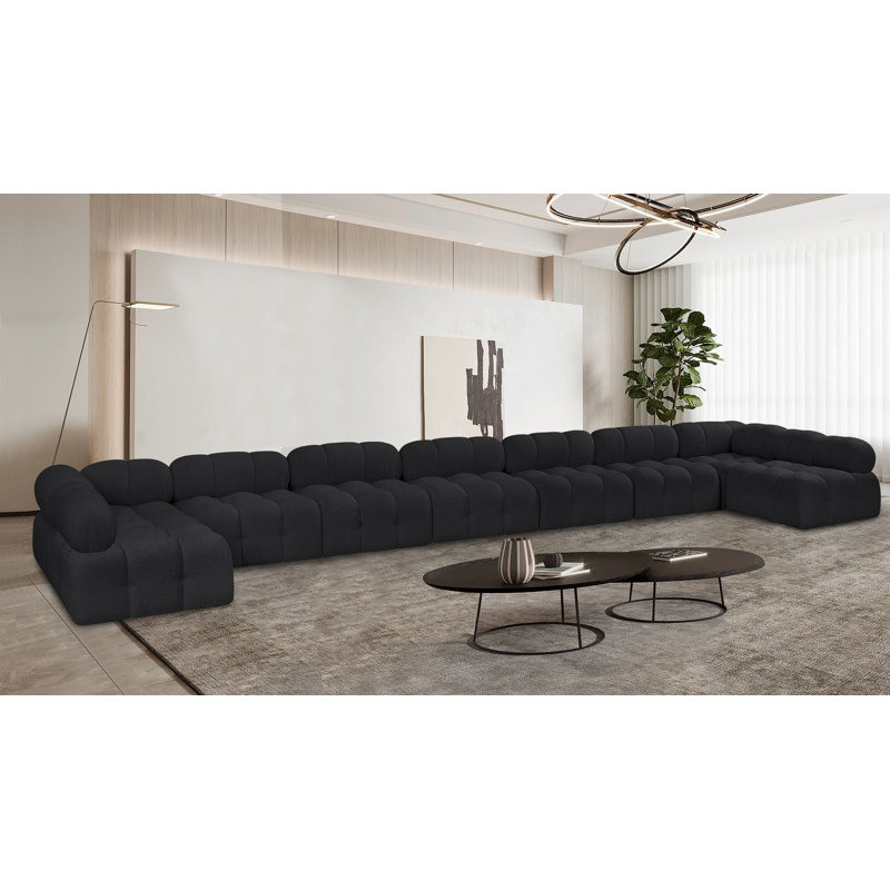 Canapé modulaire 238 po Ixora, Tissu bouclé noir
