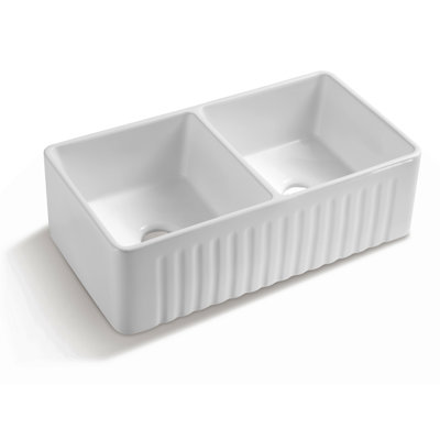 Ceramic  33*18*10" Kitchen Double Basin Farmhouse Sink Rectangular Vessel Sink