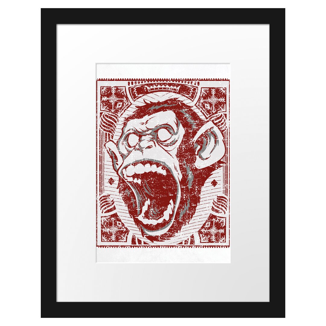 Gerahmtes Poster Screaming Monkey White Leinwand