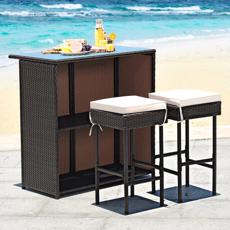 Cahmari 2 - Person Patio Dining Set with Rectangular Table , Cushions Included, White