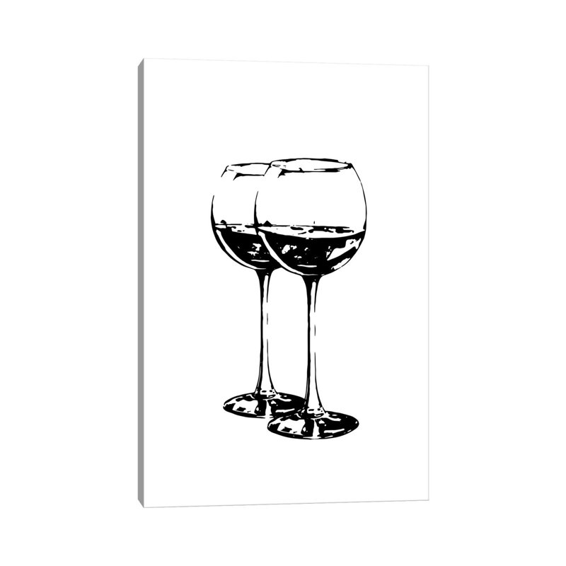Black Wine Glasses - Wrapped Canvas Print, 20.32 cm H x 30.48 cm W