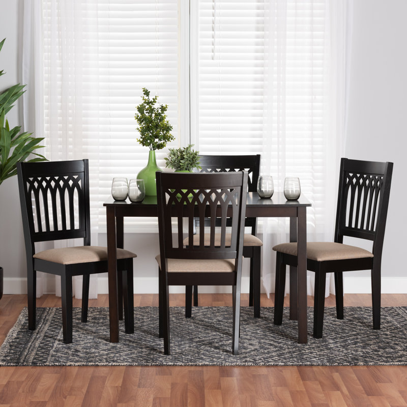 Ensemble repas pour 4 personnes Leesville, Marron foncé, Beige