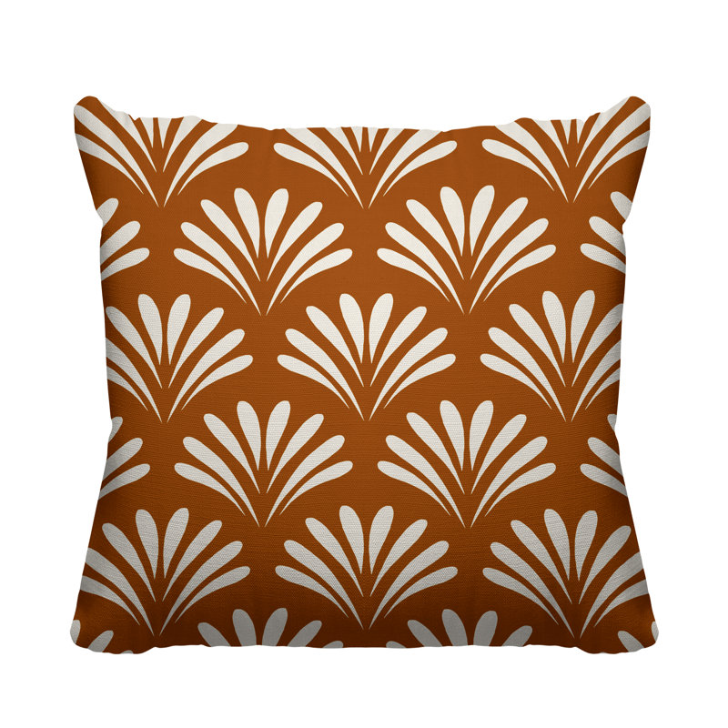 Coussin décoratif intérieur / extérieur Flower Burst, H 19 po x l 19 po, Orange brûlé, Carré