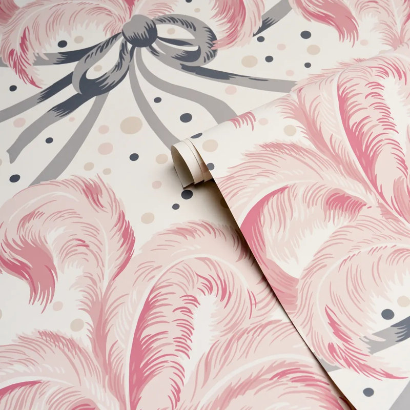 Papier peint Plumes et Rubans, Rosé