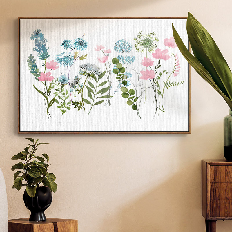 " Spring Meadow ", 17" H x 25" W x 2" D, Walnut Floater Framed Canvas