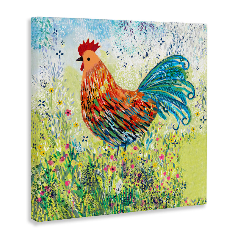 Coq de coq dans une toile de jardin colorée, design par Clare Tupper, H 36 po x l 36 po