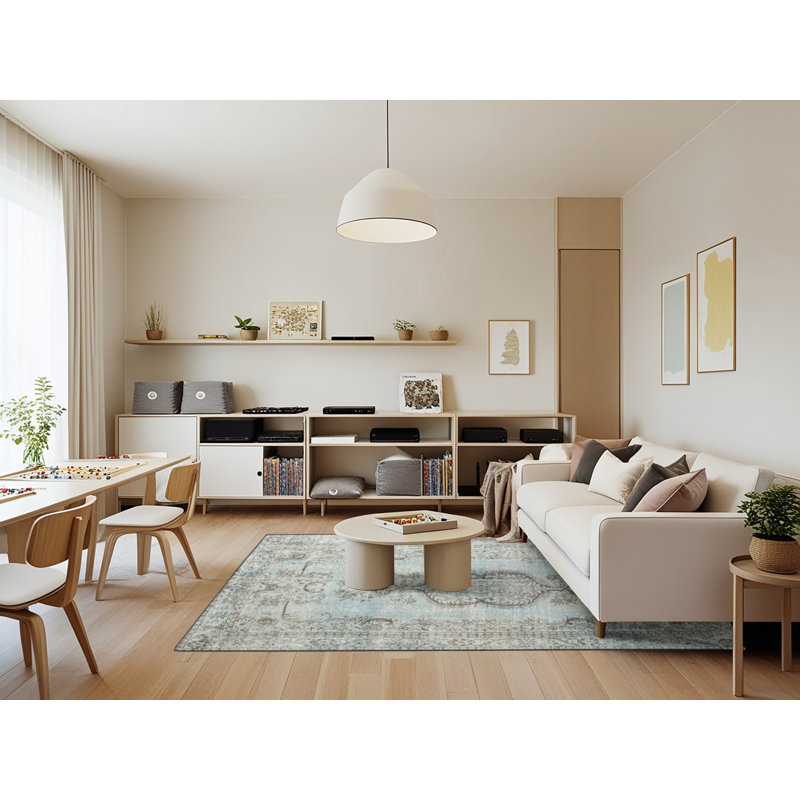 Tapis gris/bleu/brun contemporain, Rectangle 7 pi x 9 pi