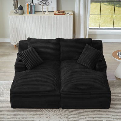 Patrick Modern Double Chaise Lounge with Pillows & Cup Holders