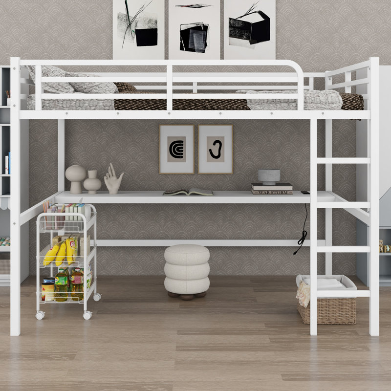 Lit mezzanine moderne avec prise de courant intégrée, Blanc