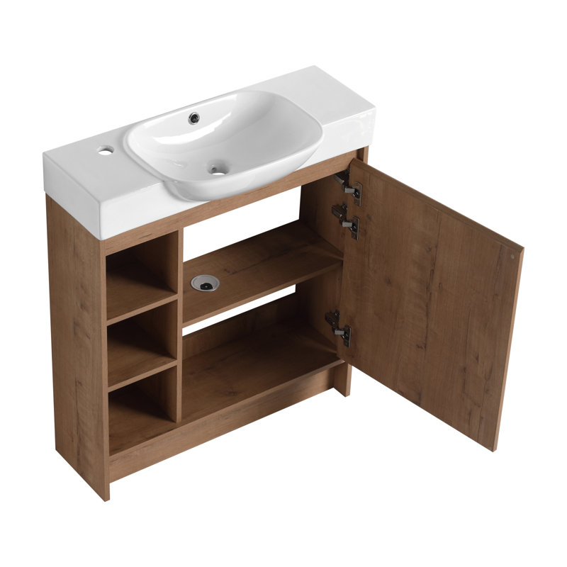 Ensemble de meuble-lavabo autoportant Roomfitter, Bois de chêne