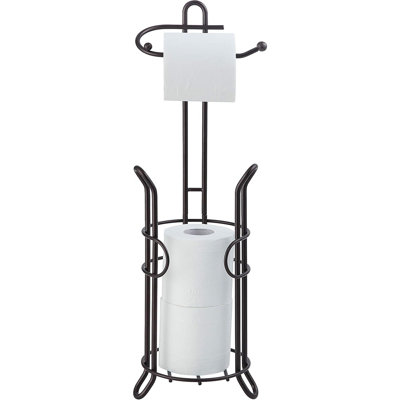 Porte-papier hygiénique sur pied avec rangement - peut contenir 3 rouleaux de rechange, acier robuste, finition bronze huilé, organisateur de salle de bain peu encombrant