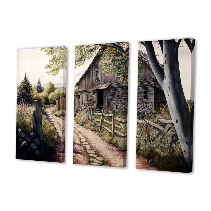 Charmant chalet et chemin II - 3 pièces, reproduction sur toile, H 28 po x l 36 po x P 1 po, Toile tendue