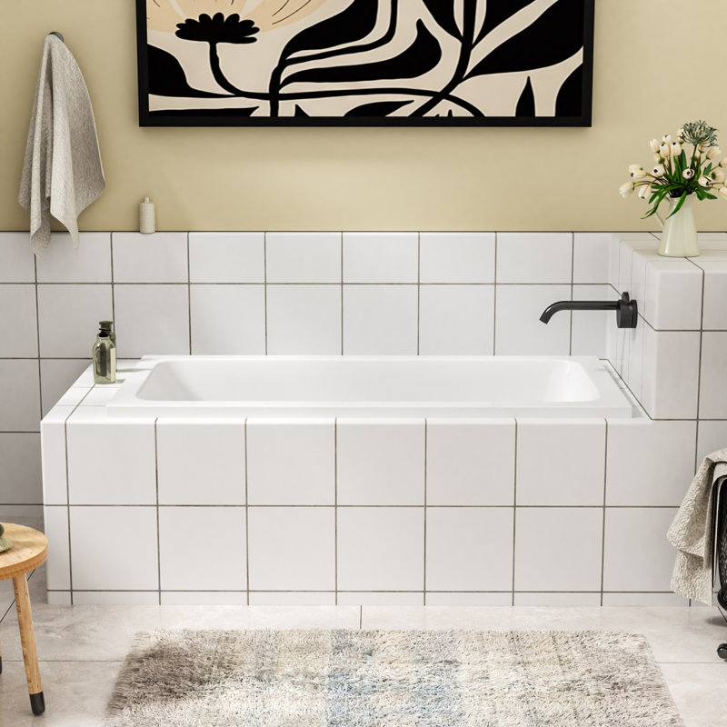 58" x 29.5" Rectangular Acrylic Soaking Drop in Bathtub with Drain