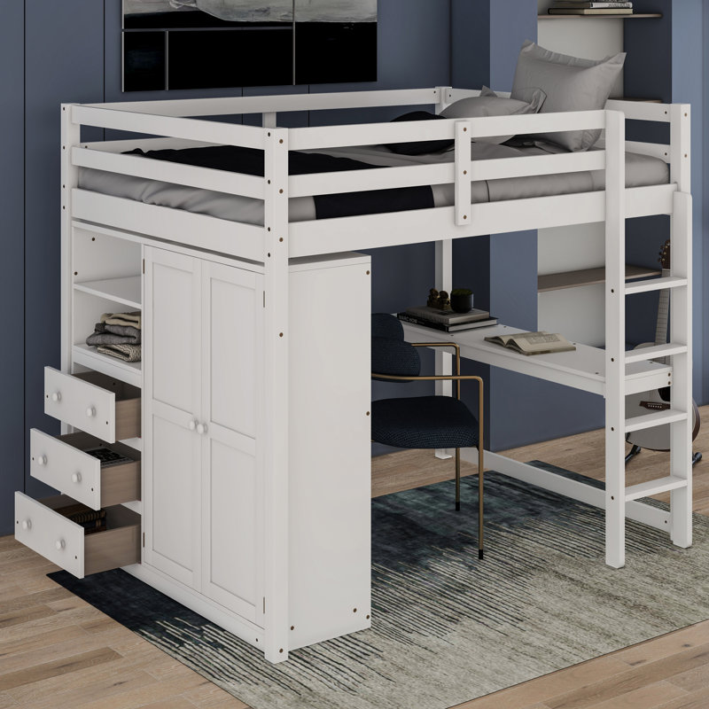 Leda Full 3 Drawer Standard Loft Bed with Built-in-Desk by Harriet Bee, White