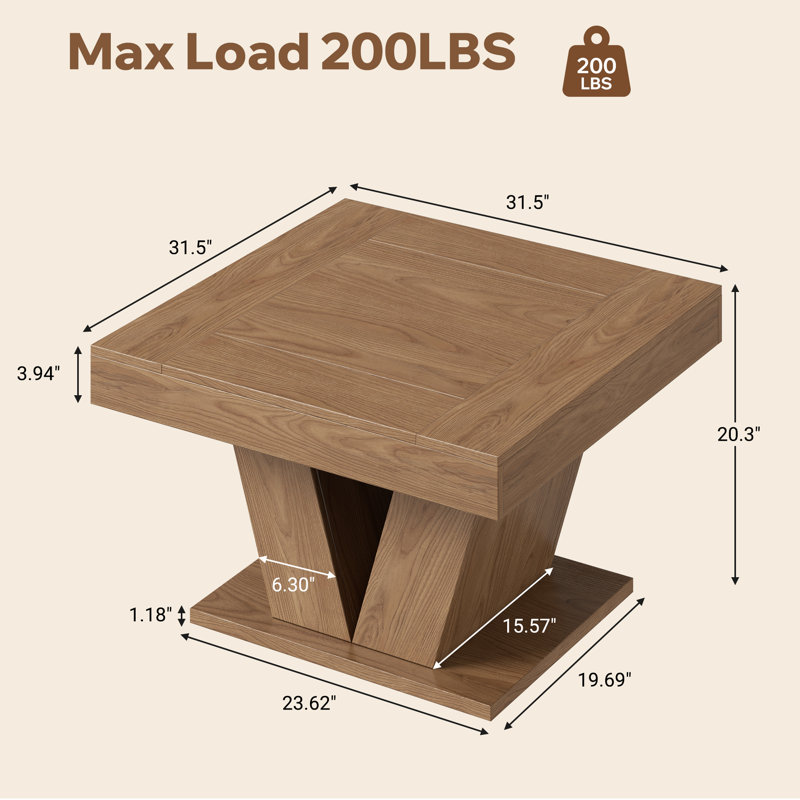 31.5" Square Rustic Coffee Table with Natural Wood Grain: A Perfect Blend of Style and Stability, Yellow
