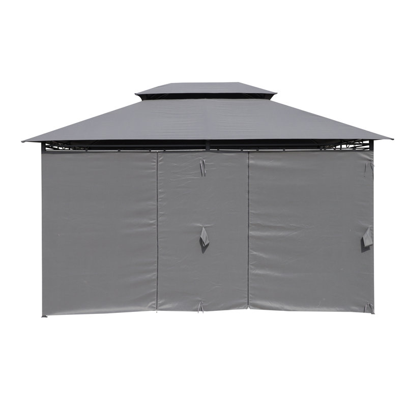 Pavillon de jardin extérieur 13 x 10 pi, double toit ventilé et parois latérales détachables, gris, Gris