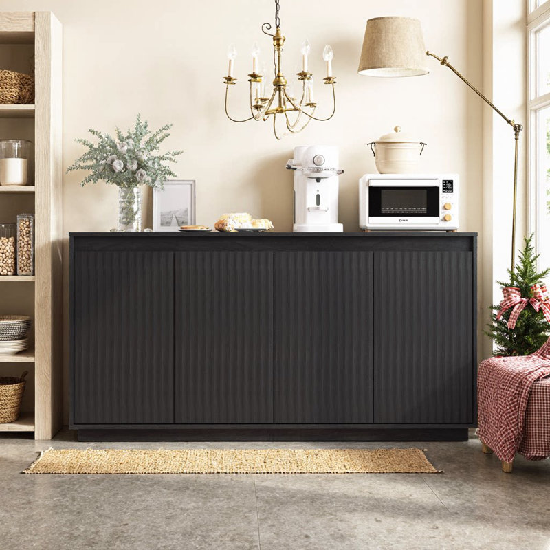 Buffet 4 portes UnaNoxa avec prise de courant et conception sans poignée, Black
