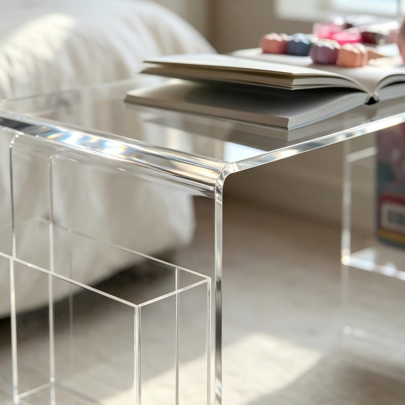 Bureau en acrylique transparent, table Lucite l 21,65 po x P 9,84 po x H 7,87 po, table d'appoint et table de bout en acrylique transparent pour chambre à coucher