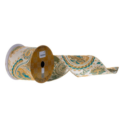 4" x 10 Yard Metallic Paisley Ribbon.