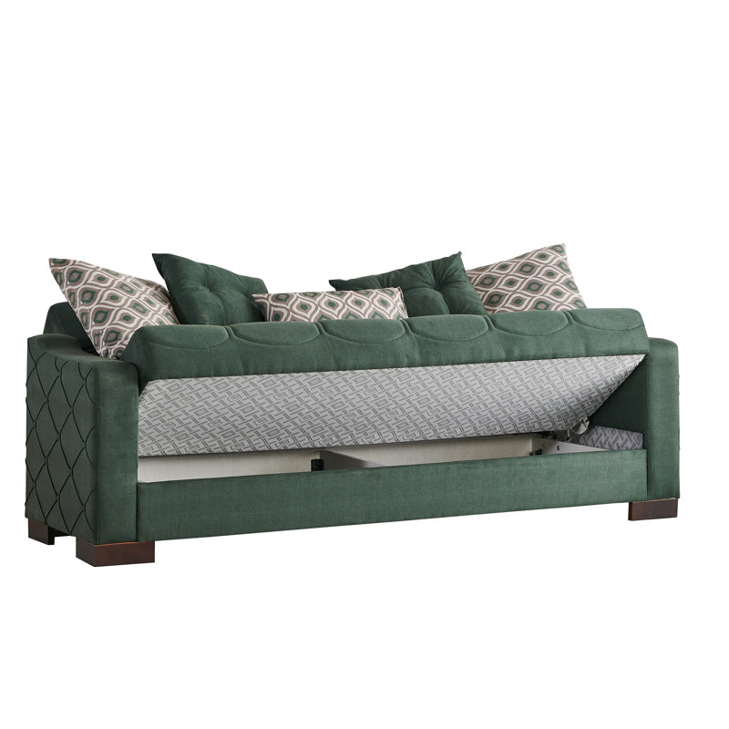 Tevrat Twin 89'' Upholstered Convertible Sofa, Green Microfiber/Microsuede