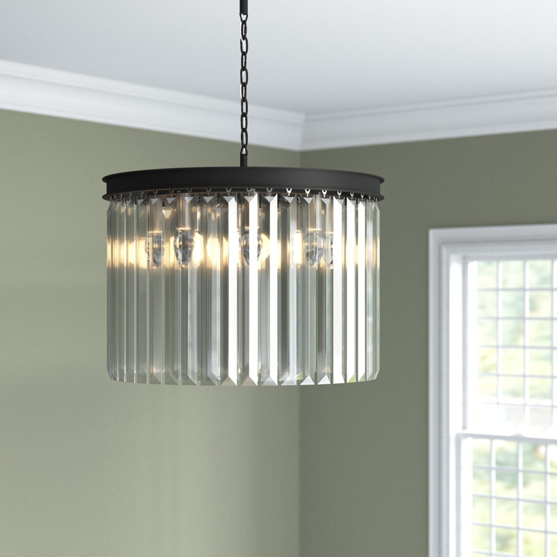 Yazmin 8 - Light Dimmable Drum Chandelier, Gray, Matte Black