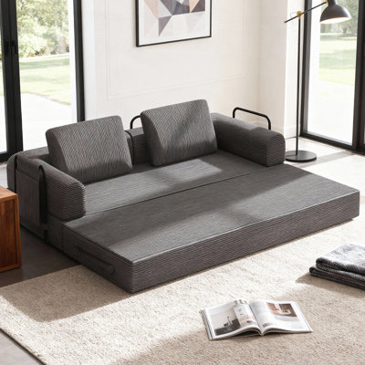 Canapé-lit convertible de 78 po, causeuse futon en velours côtelé avec lit escamotable, canapé-lit désossé, conception 3 en 1, aucun assemblage requis pour les petits espaces, salon