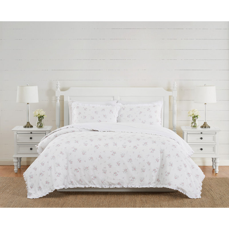 Rosebury Cotton Sateen Floral Duvet Cover, King Duvet Cover + 2 King Shams