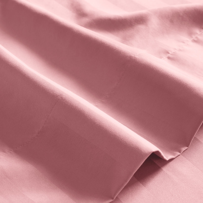 Sateen Striped Sheet Set, Full/Double Sheet Set+Fitted Sheet+2 Pillowcases, Pink