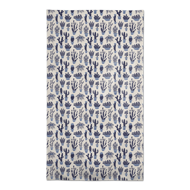 Rectangular Floral Polyester Tablecloth, Blue