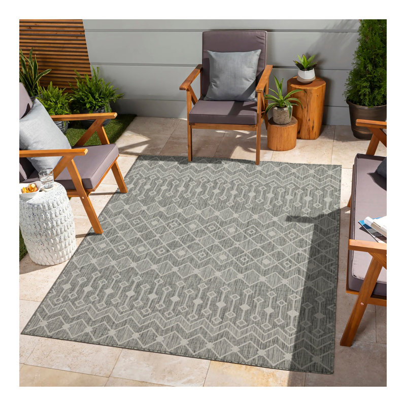 Tapis intérieur / extérieur argenté 7 pi 3 po Sunshine, Rectangle 5 pi 3 po x 7 pi 3 po