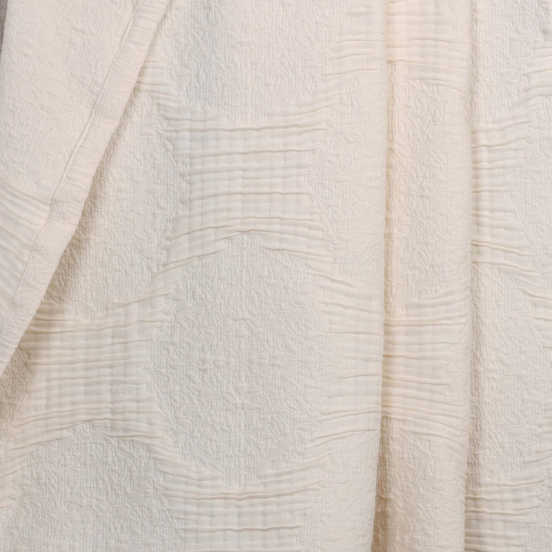 Superior Tanta Cotton Blend Medium Weight Textured Modern Geometric Pattern Coverlet, Throw Coverlet, Ivory