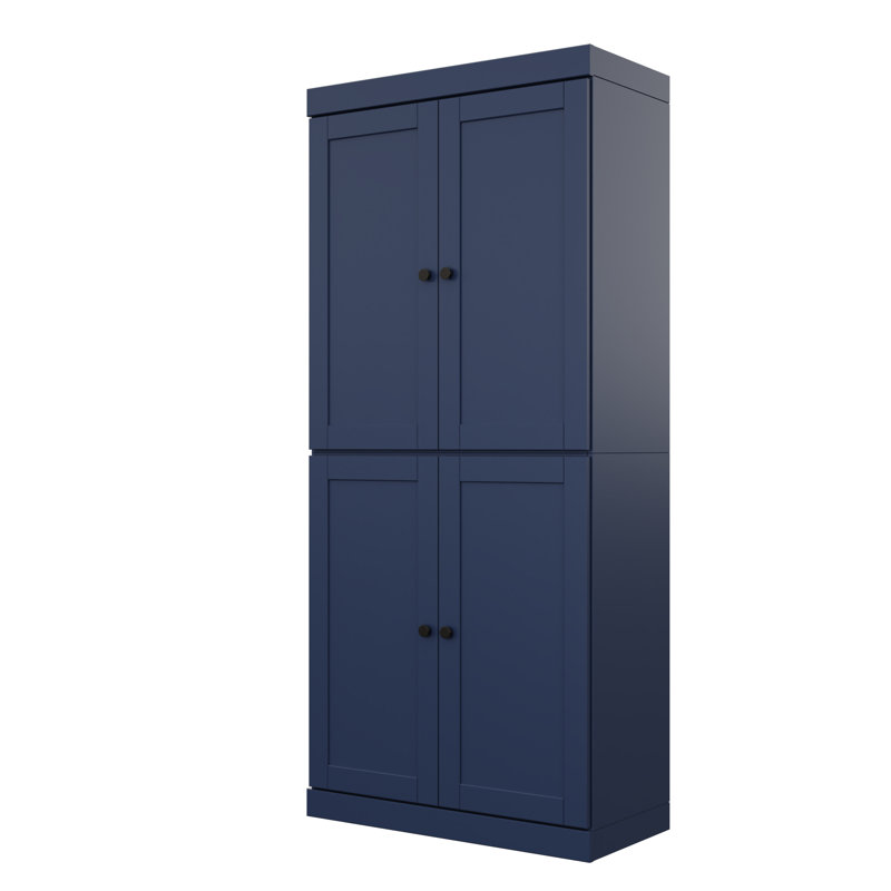 Bibliothèque 100% bois massif à 6 tablettes, portes Shaker, tablettes réglables, 32 po de largeur, 71,5 po de hauteur, Marine