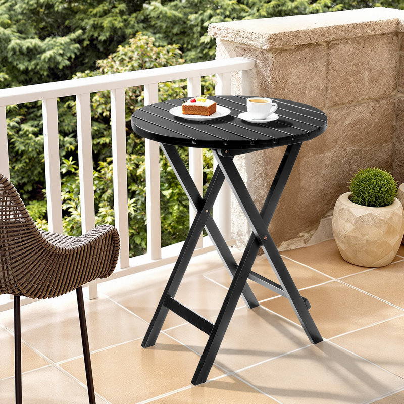 24.In  Round Patio Folding Wood Table, Black