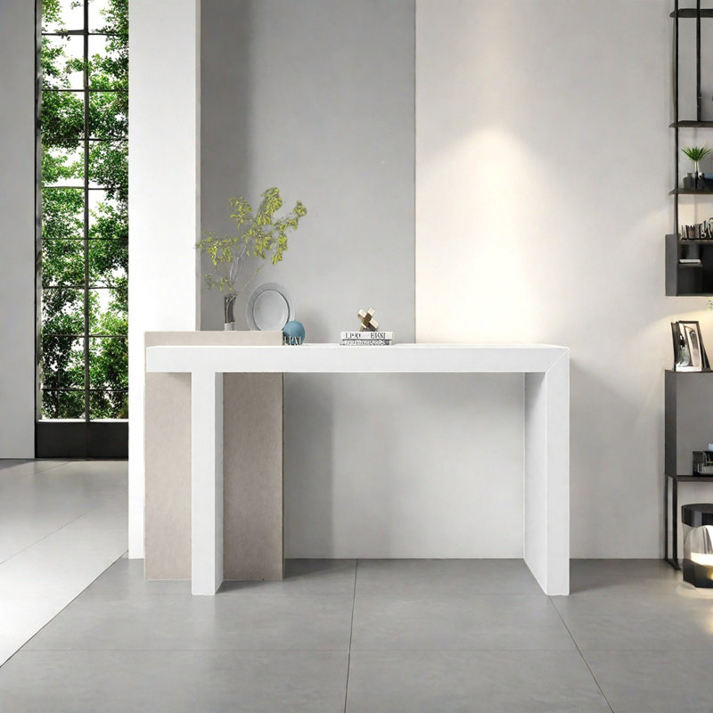 Modern Minimalist Art Design Console Table, White/Beige, 37.4" H x 47.24" W x 15.75" D