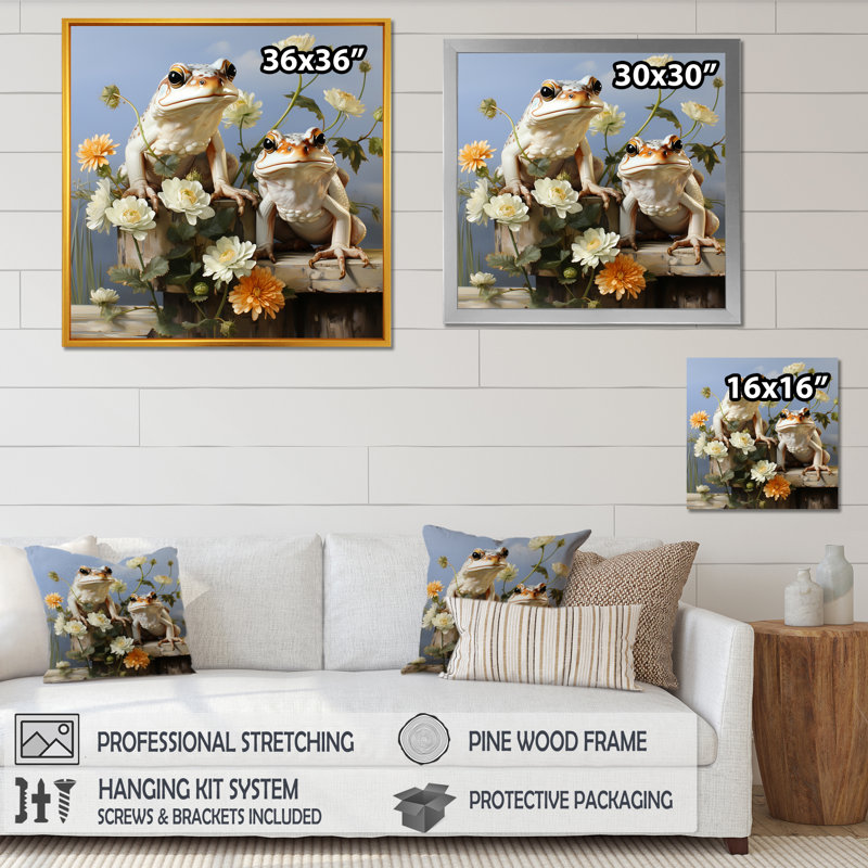«Contemporary Frog Serenity» sur impression sur toile, H 24 po x l 24 po x P 1 po, Cadre simple argenté