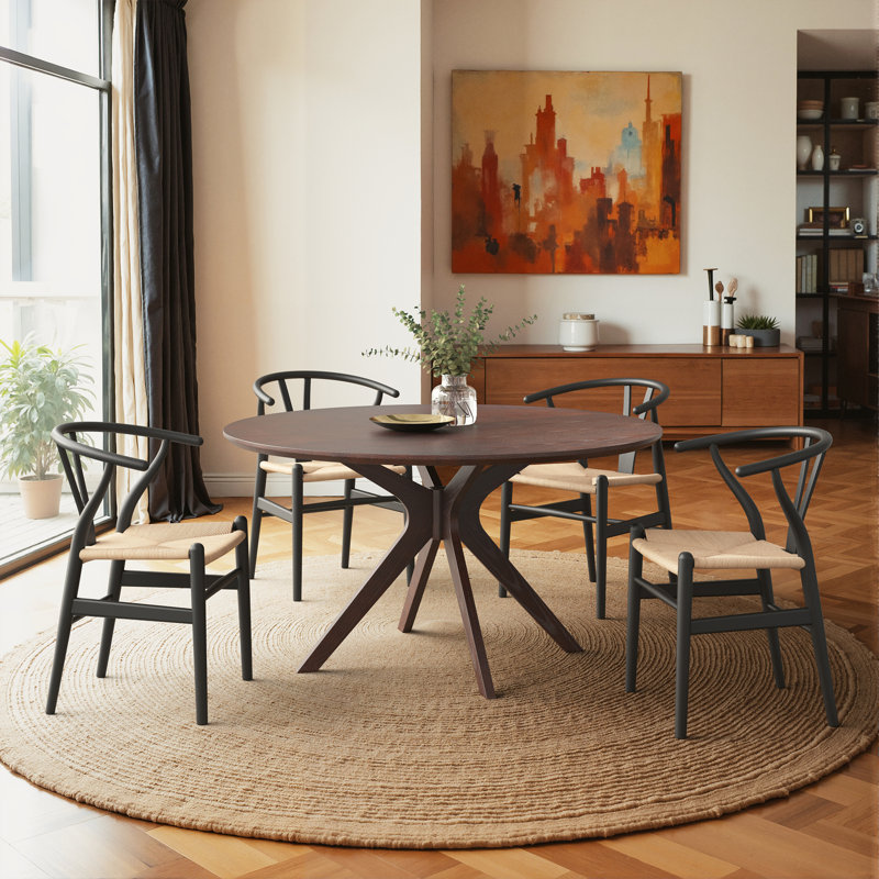 4 Person Round Dining Sets, Black/Beige
