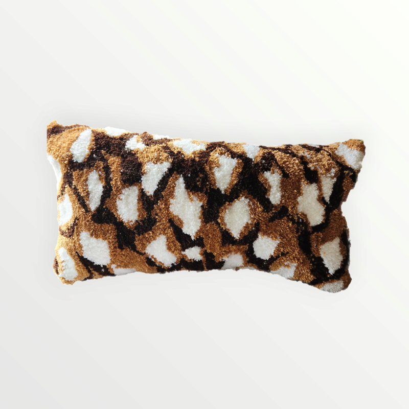 Cotton Lumbar Rectangular Pillow Cover & Insert, White/Brown/Caramel