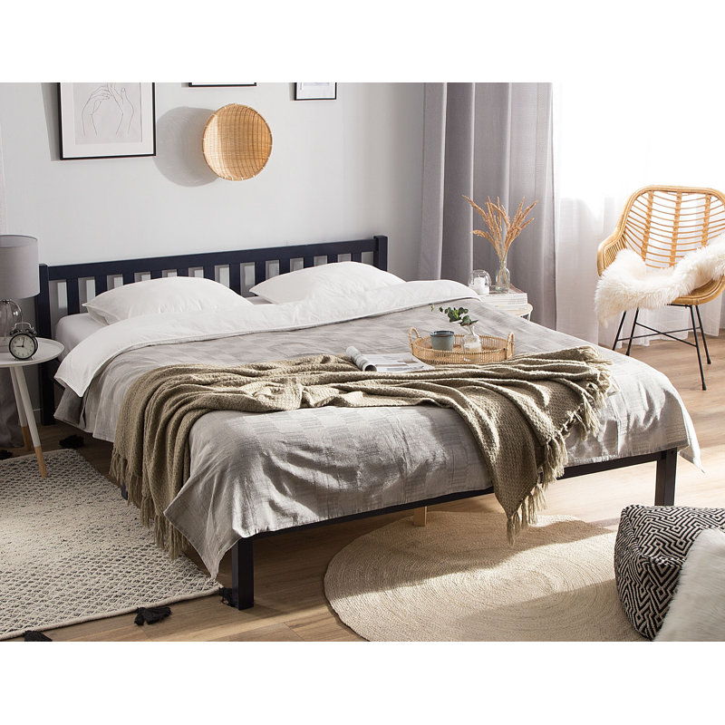 Persephone Solid Wood Bed, Navy Blue, European Kingsize (160 x 200 cm)