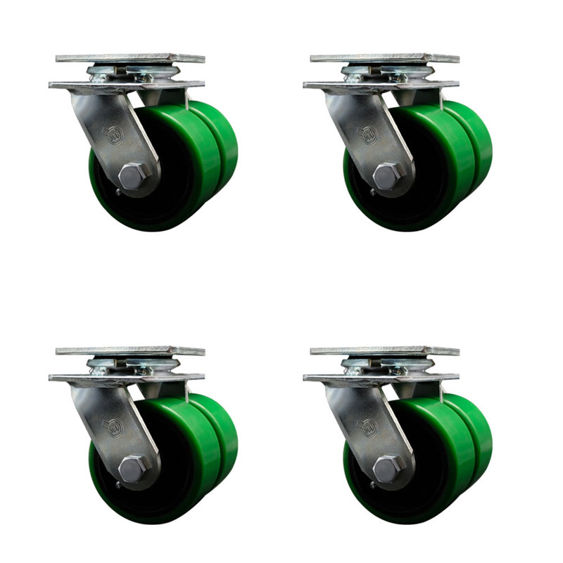 Ensemble de roulettes pivotantes doubles en poly sur roulettes de 4 pouces avec roulement à rouleaux