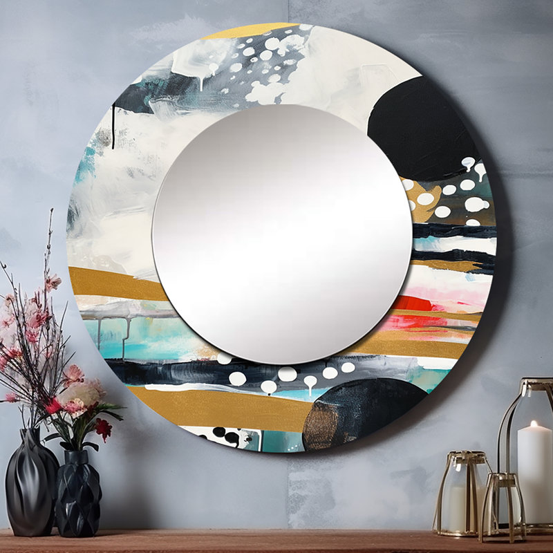Publio, découverte de la magie de Boho II - miroir décoratif abstrait, miroir mural rond noir, impression d'art en métal