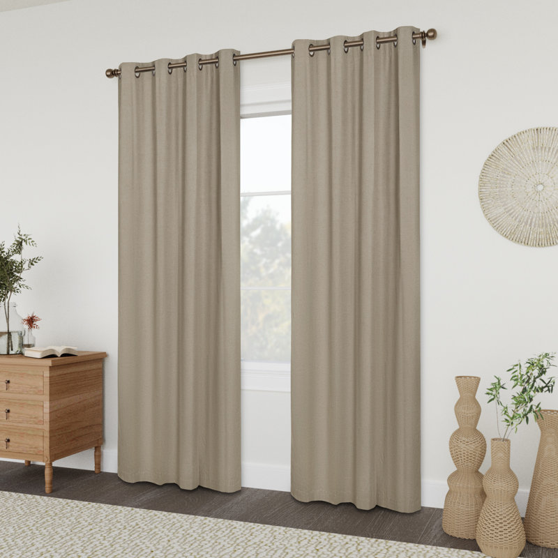 Linen Slub Blackout Grommet Curtain Pair(2 Panels), Taupe, 52" W x 96" L