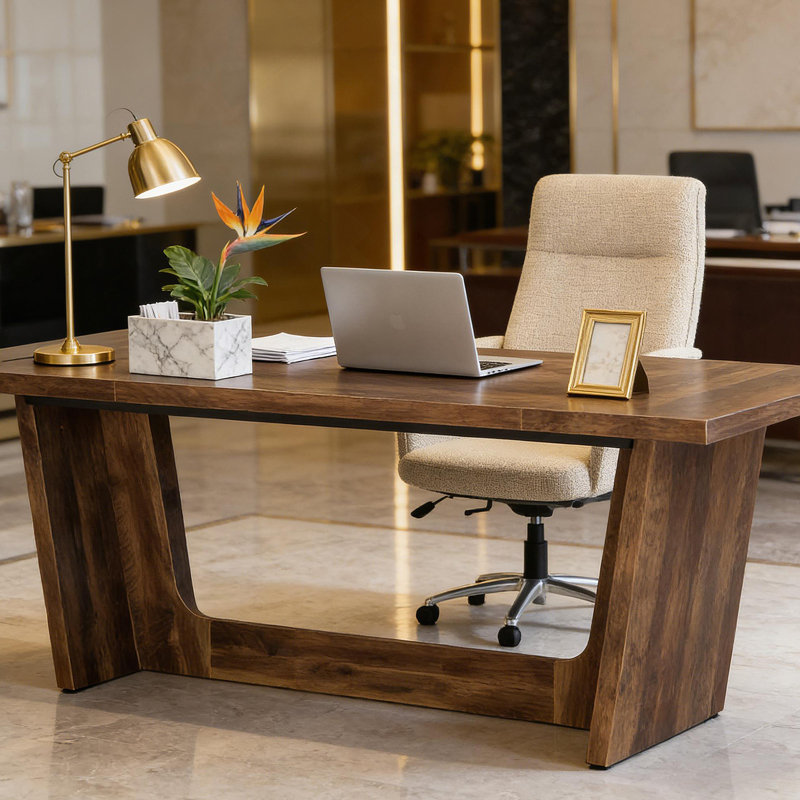Grand bureau de direction, bureau d'ordinateur industriel, table de conférence, Brun