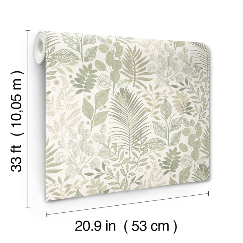 Papier peint botanique vert forêt, Vert