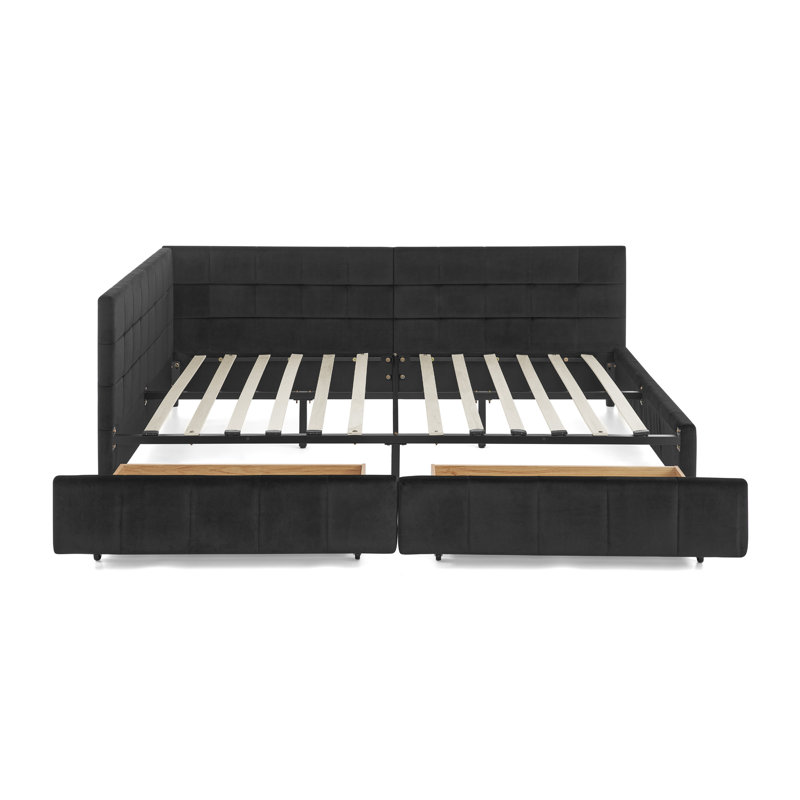 Full Size Storage Upholstered Tufted Bed Frame, Sofa Bed Frame With Comfortable Backrest And Armrests, Full Size Bed For Bedroom, Living Room,Velvet,